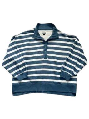 AE American Eagle Women's Big Hug Henley Sweatshirt Blue White Stripes - Size L